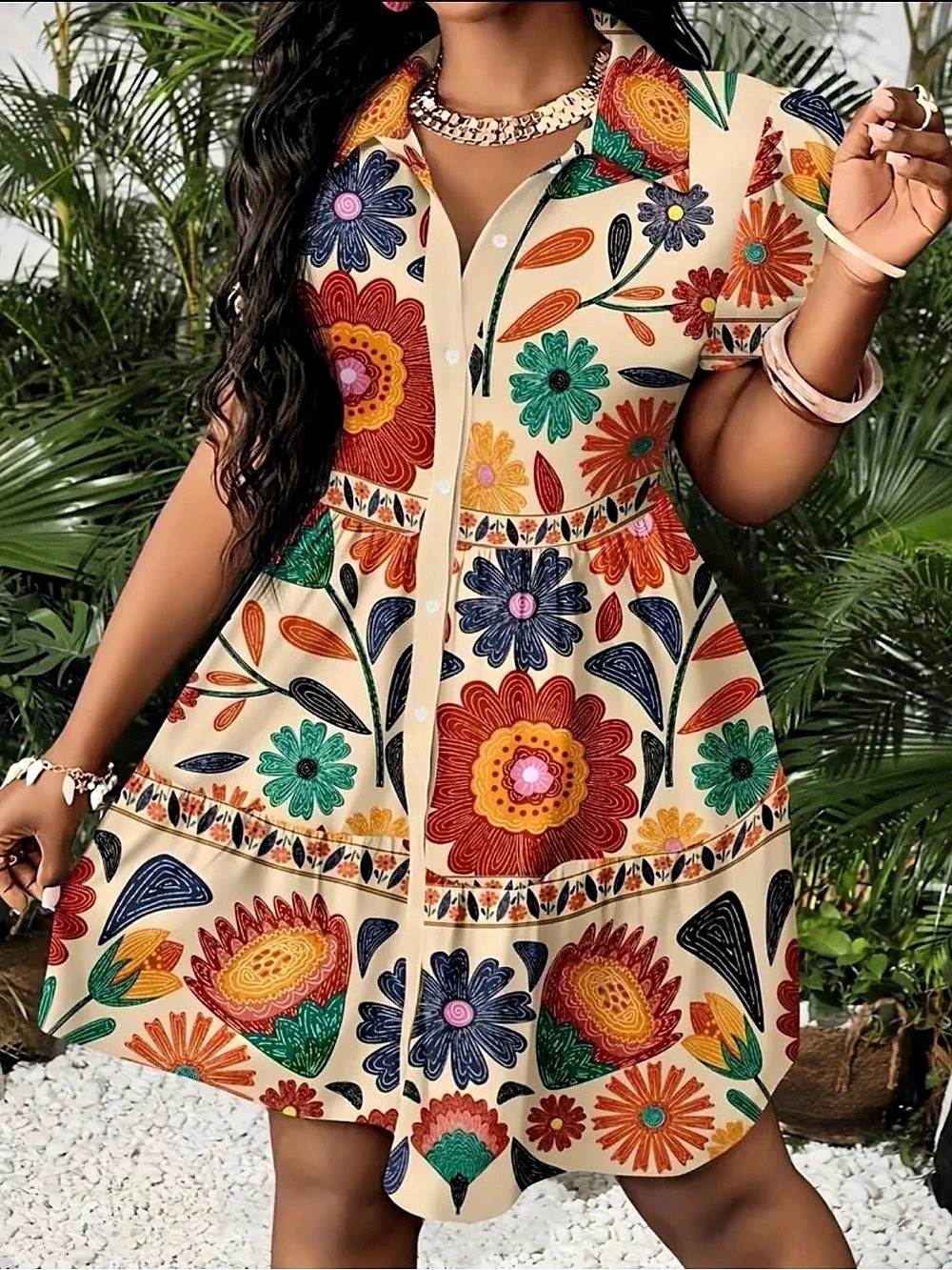 Floral Mini Dress in Cream & Multicolor